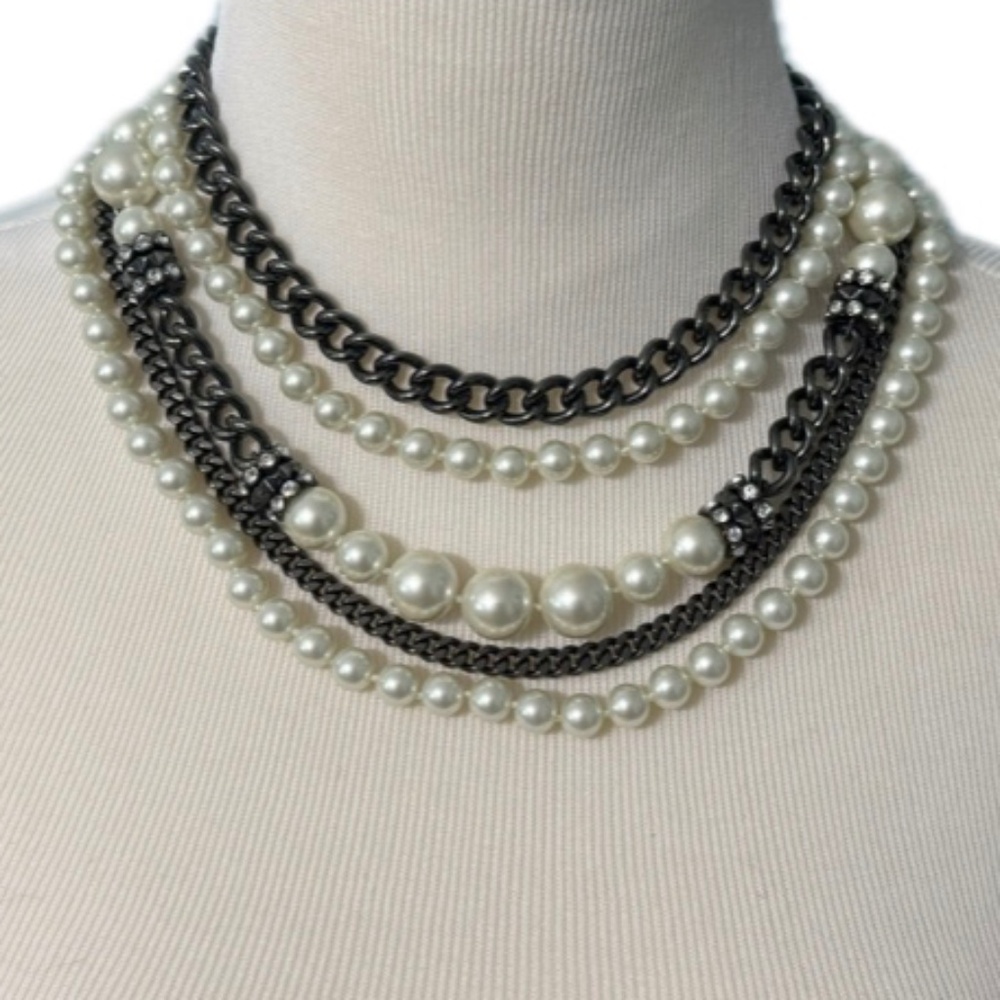 Givenchy 5-Strand Gunmetal & Faux Pearl Statement Necklace